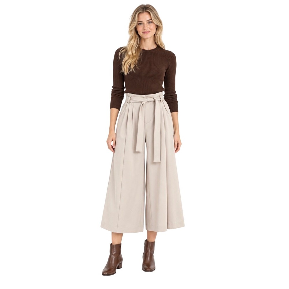 NWT Maeve by Anthropologie Light Sand Paperbag Culottes Wide Leg Pants Size 4
